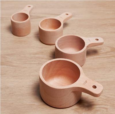 China Sustainable Premium Natural Wood Measuring Cup Set Wooden Scoop Set With 50g Capacity for sale