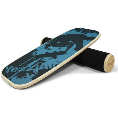 China Durable Wooden Roller Yoga Balancing Dish Board Twisting Fitness Surf Balance Board With Adjustable Plugs for sale