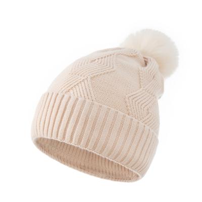 China New European and American winter style winter plush ear woolen wool and rhombus fleece knitted ladies hat ski for women skullcap for sale