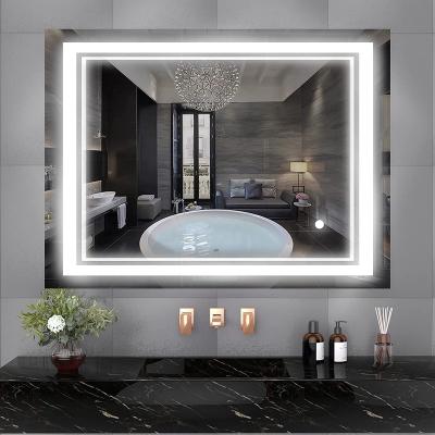 China Rectangle Smart Illuminated Wall Mounted Bathroom Makeup Mirror With LED Lights for sale