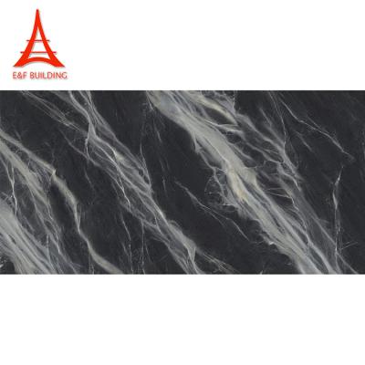 China Europe E&F Living Room Floor Tiles 800x1600mm Carrara Textured Black Marble Look Porcelain Tile for sale