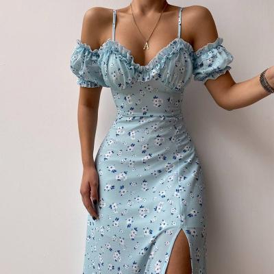 China New Women's Anti-Static Women's Clothing Bohemian Sexy Slim Bodycon Midi Dresses Long Floral French Halter Slip Dress for sale