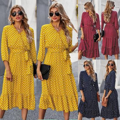 China 2021 classic winter polka dot print dry cleaning female customer's clothing fall polka dot print casual outfits for women ladies dress wholesale for sale