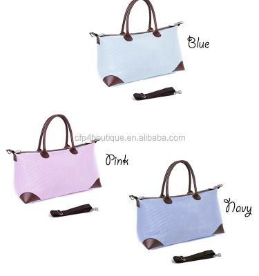 China B075 Eco-Friendly CFP Stored Monogram Cotton Seersucker Weekender Large Travel Bag Tote for sale