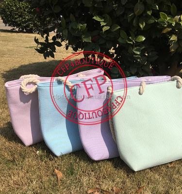 China Eco-friendly PCP B087 New Products Stocked Cotton Seersucker Beach Tote Bag for sale