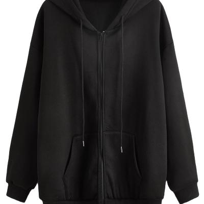 China Anti-wrinkle solid zip up drawstring hooded sweatshirt cotton hooded women plus size thick ladies hooded jacket for sale