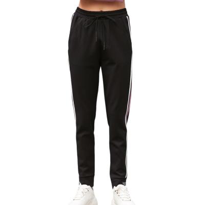 China Casual Polyester Cotton Sweatpants Anti-Wrinkle OEM Jogger Waist Ankle Length Comfortable Elastic Side Bar Sport Tracksuit Black For Women for sale