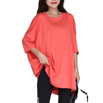 China Anti-Wrinkle O-Neck Casual Drop-Shoulder Oversized 3/4 Sleeve Plus Size Solid Color Loose Women's T-Shirt for sale