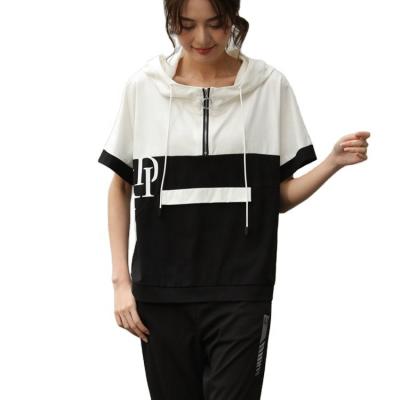 China 2022 Summer New Letter Patchwork Hooded Casual QUICK DRY Print Women's Short Sleeve T-Shirt for sale