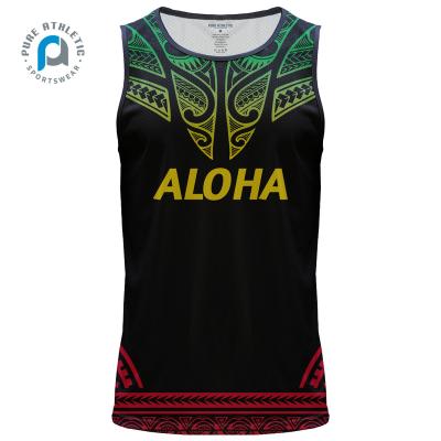 China Hawaii Running Men's Sports Design Pure Polynesian Polynesian Custom Sublimation Singlet Sports Sleeveless Tank Top Anti Shrink Printing for sale