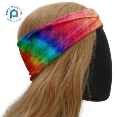 China 90% Polyester 10% Spandex With Compression 90% Polyester 10% Spandex With Compression Tie Dye Head Wrap Sports Women PUR Sublimated Printed Wholesale Custom Headband for sale