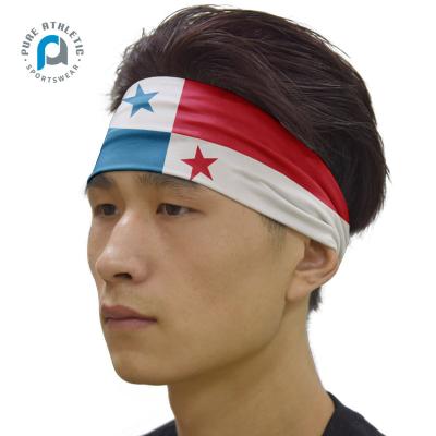 China 90% Polyester 10% Spandex With Compression 90% Polyester 10% Spandex With Compression Custom Wholesale Panama PUR Flag Sublimation Printing Elastic Sport Headband Unisex Outdoor Fitness for sale