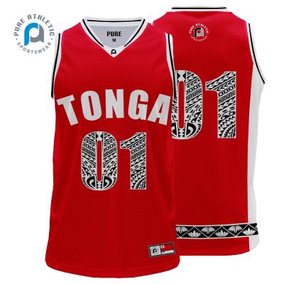 China Tonga PUR Custom Antibacterial Team Basketball Uniforms Wear Singlets Tattoo Sublimated Polynesian Design Youth Basketball Tank Top for sale