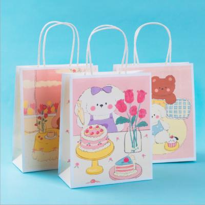 China Recyclable Cute Cartoon Kraft Paper Bag Tea Packaging Bags Birthday Food Tea Milky Baking Packaging Tote Bags for sale