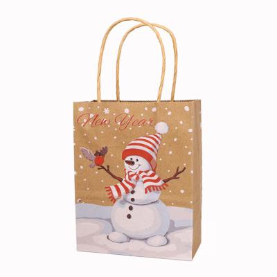 China Recyclable Christmas Paper Bag Festival Atmosphere Brown Portable Gift Packaging Bags for sale