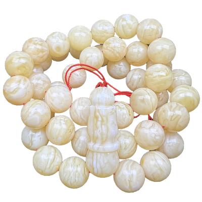 China High Quality Round Natural Baltic Polishing Tiger Skin Design Muslim Imam White Russia Amber Stone Made Amber Jewelry Bead Prayer Rosary for sale