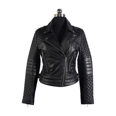 China Autumn Fashion Customizable Stud Woven Black PU Windproof Jean Quilted Jacket Womens for sale