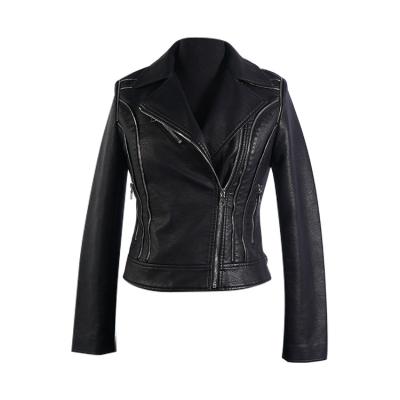 China New Fashion High Quality Decoration Windproof Zippers Shuaike Woman Pu Leather Jacket for sale