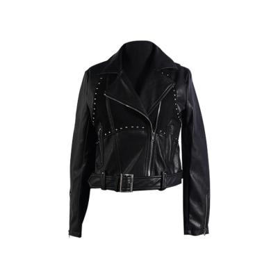 China Shuaike Fashion Motorcycle PU Windproof Women Sueded Coats Leather Jackets With Studs for sale