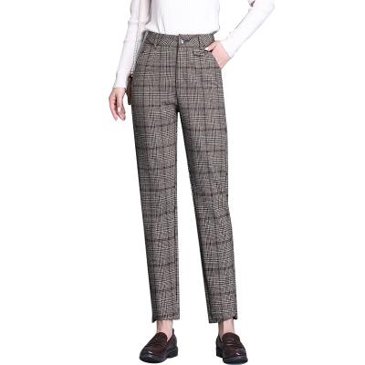 China Anti-pilling New Women Fashion Pockets Female Straight Plaid Pants Office Ladies Mid Waist Loose Black Pants Striped Wide Leg Pants for sale