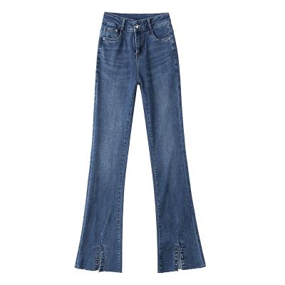 China Viable Wholesale Blue Ladies Wide Leg Denim Pants Women High Waist Bell Bottoms Jeans for sale