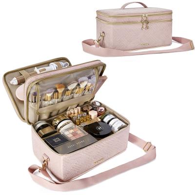 China Fashion Bagsmart Large Capacity Double Layer Bag Makeup Pouches Cosmetic Cases Travel Organizer Makeup Accessories Women Makeup for sale