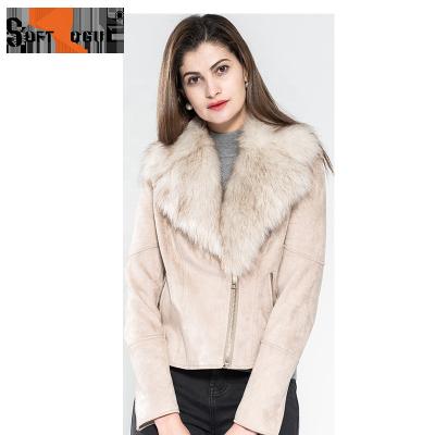 China Reversible LADIES LOVE SUEDE CYCLIST JACKET WITH FAUX FUR ON COLLAR AND LApel for sale