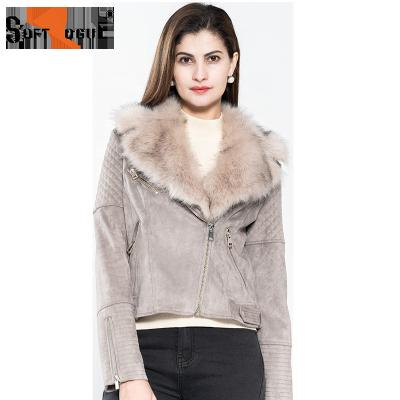 China Reversible LADIES LOVE FAUX FUR ON COLLAR AND LAPEL SUEDE LEATHER BIKER JACKET MOTORCYCLE COAT for sale