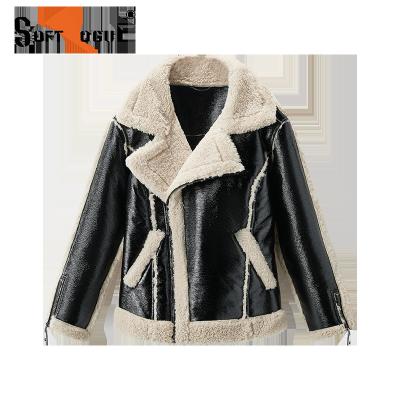 China Women's Reversible Custom Made PU Jacket Winter Fur Coat Aviator Flight Synthetic Shearling Jacket for sale