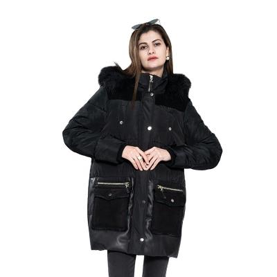 China Sustainable Custom Women's Winter Big Pockets Long Down Double Snap Coat Stripper Jacket for sale