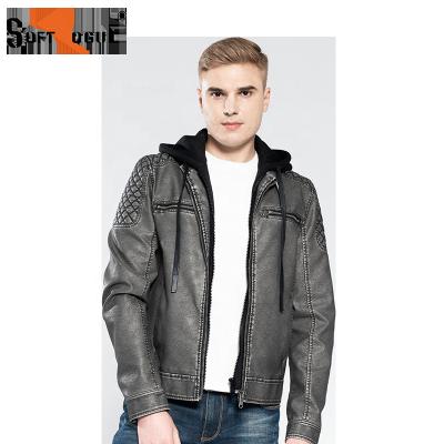 China Waterproof MEN FADED PU JACKET WITH INNER PLACKET and HOOD for sale