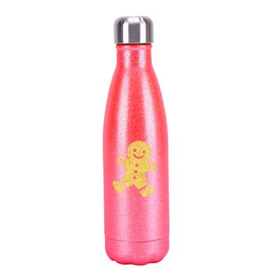 China 2021 New Christmas Gift Double Wall 304 Stainless Steel Vacuum Stocked Cup Tumbler Glitter Water Bottle for sale