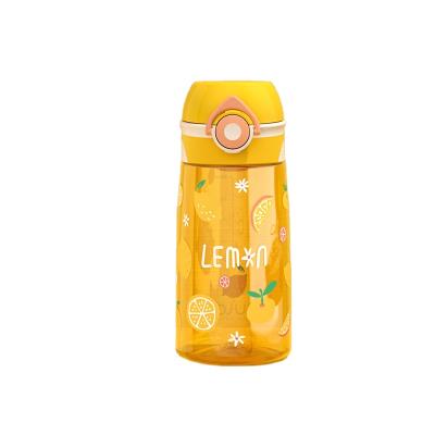 China Sustainable Cute Fruit Pattern BPA Free School Tritan Hot Water Drink Cups For Kids With Silicone Straw Water Bottle for sale