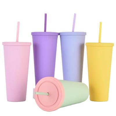 China Beautiful Minimalist Simple Reusable Water Cups 25oz Lean Pastel Plastic Coffee Cup With Straw And Lids for sale