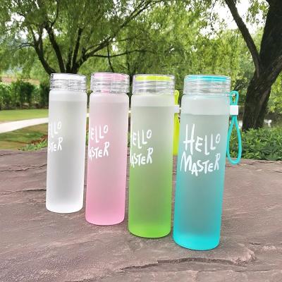 China Cute Motivational Frosted Colorful Heatproof Glass Water Bottles Gradient Water Jug Adults Drinking With Custom Logo for sale