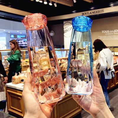 China Viable Promotional Creativity Amazon Hot Sale Diamond Cup Water Glass Custom Portable Water Bottle With Crystal Shape Lid for sale