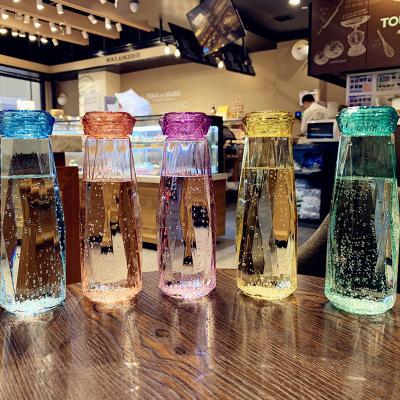 China New Design Diamond Style Lid Colorful Crystal Clear Viable Drinking Glass Water Bottles Promotional Gifts for sale