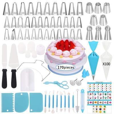 China Sustainable Tresemme Mousse 170 Pieces Set Non-Slip Cake Turntable Decorating Mouth Icing Tools Supplies for sale