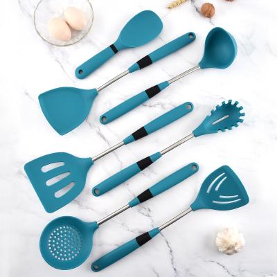 China Durable Non-slip Comfortable Handle 7pcs Food Grade Silicone Heat Resistant Soft Kitchen Tools Utensil Set for sale