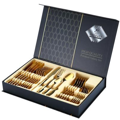 China High Quality Disposable Stainless Steel Dinnerware Colorful Gift Bundled 24 PC Pack Western Kitchen Fork Knife Spoon Sets for sale