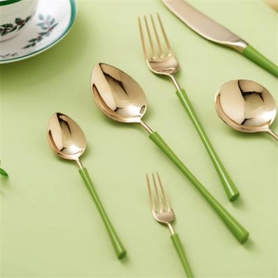 China Green Avocado Series Salad Viable Main Tableware Portable Flatware Set Forks Knife Spoon Teaspoon for sale