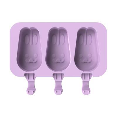 China Viable Cute Reusable Ice Cream Silicone Rubber Molds For Baby Kids 3 Cavities Silicone Ice Cream Cake Pop Mold for sale