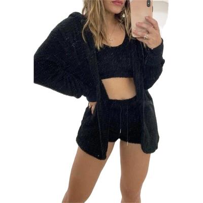 China Breathable woman sexy pajamas set plush pajamas three piece suit solid color customization comfortable long sleepwear for sale