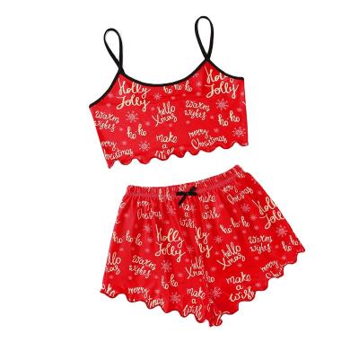 China Wholesale Price Christmas Pajamas Suit Strap QUICK DRY Top and Shorts 2 Pieces Set Comfortable Home Wear Women Sleepwear for sale