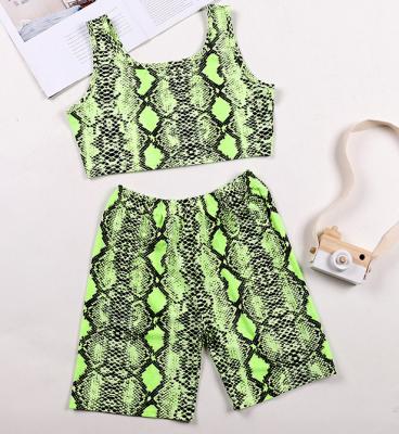 China 2021 QUICK DRY Wholesale mommy and me suit summer girl's two piece snakeskin vest Sui suspender shorts suit for sale