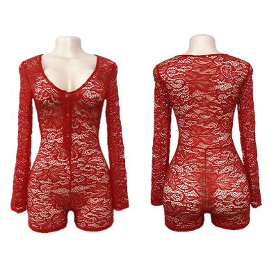 China Mesh Lace Onesie Women One Piece Sexy Transparent Sheer Lingerie Antibacterial Wholesale Valentines Gift Jumpsuits for sale