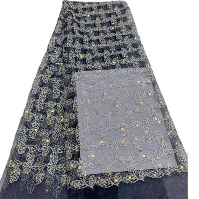 China new Mesh Embroidery Fabric Leaves Lace soft 3D embroidery sequin fabric for spring summer dress for sale