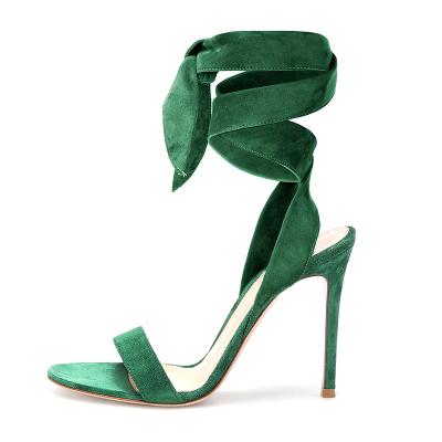 China 2021 Fashion Trend Cross Strap Chaussure Femme Pumps Ankle Tie Up Summer Trendy Ladies Green Heel Strappy Sandals for sale