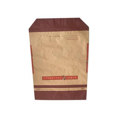 China Recycled Materials Square Bottom Multilayer Glued Brown Kraft Paper Bag For Wheat Grain Packing for sale