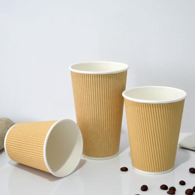 China Recyclable Disposable Compostable Ripple Design Takeaway Cardboard Coffee Paper Cup Disposable Paper Coffee Cups for sale